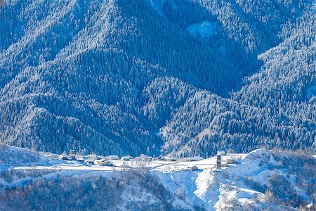 simsearch:400-05904919,k - Mountain village on the snowy slope in Caucasus, Svaneti Stock Photo - Budget Royalty-Free & Subscription, Code: 400-08094252