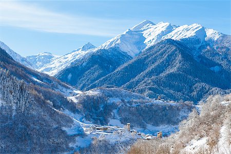 simsearch:400-05904919,k - Mountain village on the snowy slope in Caucasus, Svaneti Stock Photo - Budget Royalty-Free & Subscription, Code: 400-08094265