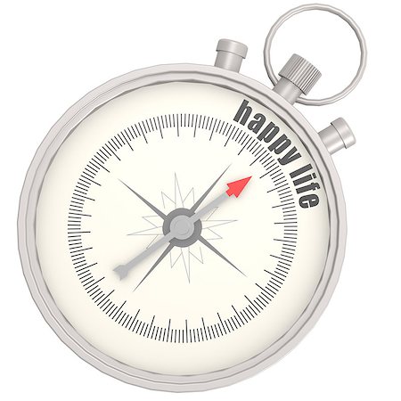 simsearch:400-08184863,k - Compass with needle pointing the text happy life image with hi-res rendered artwork that could be used for any graphic design. Photographie de stock - Aubaine LD & Abonnement, Code: 400-08094261