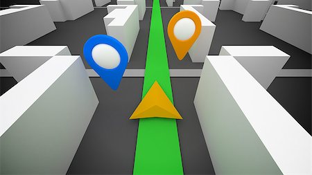 simsearch:400-08807052,k - 3d gps navigation with simple buildings and marks on a map. Stock Photo - Budget Royalty-Free & Subscription, Code: 400-08094387