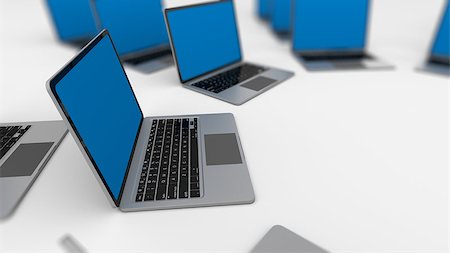 3d render of a lot of laptops in a row. Shallow Depth of field. Foto de stock - Royalty-Free Super Valor e Assinatura, Número: 400-08094390