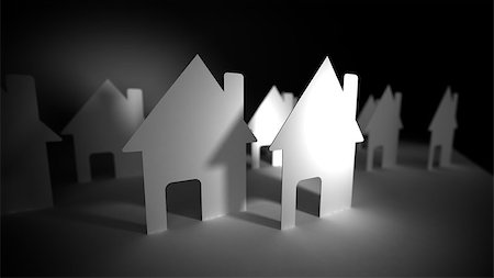 A lot of concept paper houses in perspective view. Depth of fields. Foto de stock - Royalty-Free Super Valor e Assinatura, Número: 400-08094392