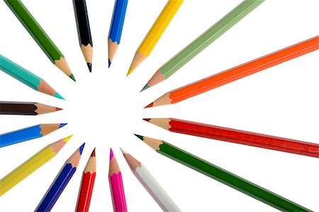 A circle of coloring crayons isolated on white background Photographie de stock - Aubaine LD & Abonnement, Code: 400-08094476