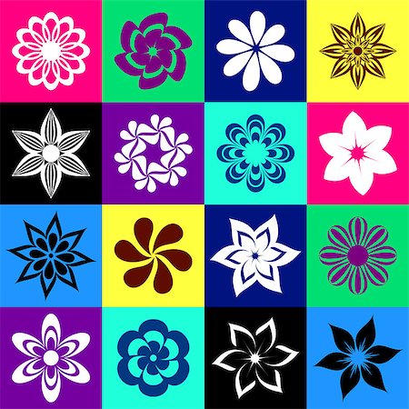 simsearch:400-08919868,k - Abstract vector flower icons in colorful squares collection Foto de stock - Royalty-Free Super Valor e Assinatura, Número: 400-08094637