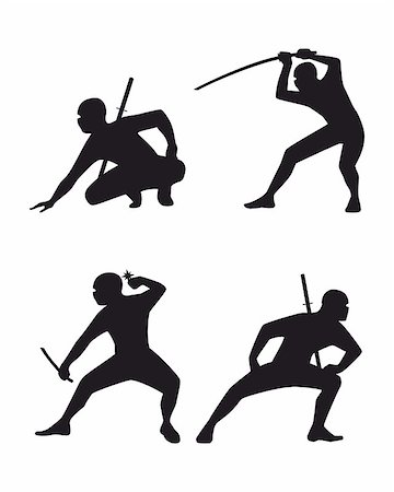 simsearch:400-05705321,k - Vector illustration of a four ninja set Fotografie stock - Microstock e Abbonamento, Codice: 400-08094739