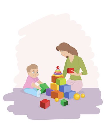 simsearch:400-08320108,k - Vector illustration of a mom with son playing cubes Foto de stock - Royalty-Free Super Valor e Assinatura, Número: 400-08094809