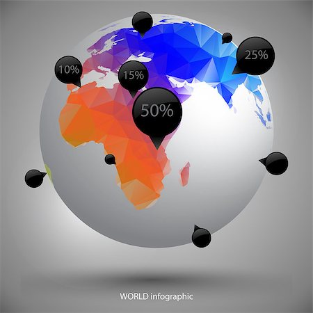 simsearch:694-03693900,k - decorative globe with silhouettes of continents in different colors, infographics Stock Photo - Budget Royalty-Free & Subscription, Code: 400-08094929