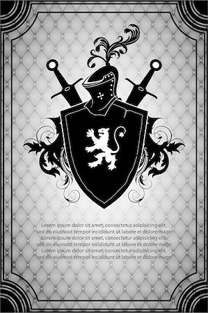 simsearch:400-07557995,k - black shield with a white lion and a weapon on ornamented background Fotografie stock - Microstock e Abbonamento, Codice: 400-08094937