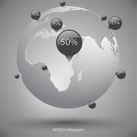 simsearch:694-03693900,k - decorative globe with silhouettes of continents in white and gray colors, infographics Stock Photo - Budget Royalty-Free & Subscription, Code: 400-08094930