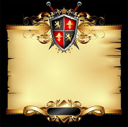 simsearch:400-07557995,k - old parchment decorated with heraldic shield and two swords Fotografie stock - Microstock e Abbonamento, Codice: 400-08094940