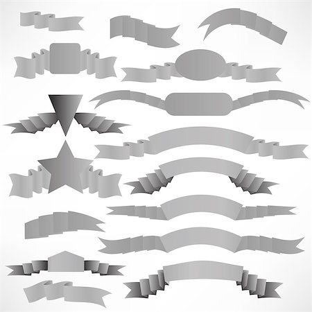 simsearch:400-07829145,k - Grey Ribbons with a Stripe. Ribbons Set for Design and Decoration. Collection Design Elements.  Set of Grey Flags on White Background. Photographie de stock - Aubaine LD & Abonnement, Code: 400-08094974