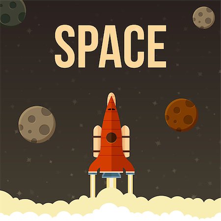 rocket flames - Rocket vector illustration that fly in universe. Header image for website Stock Photo - Budget Royalty-Free & Subscription, Code: 400-08094993