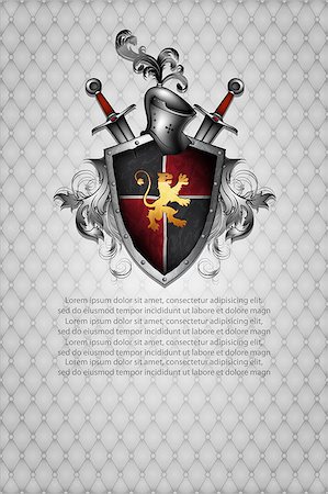 power ax - shield, helmet and two swords on a gray background ornamented Stock Photo - Budget Royalty-Free & Subscription, Code: 400-08095071