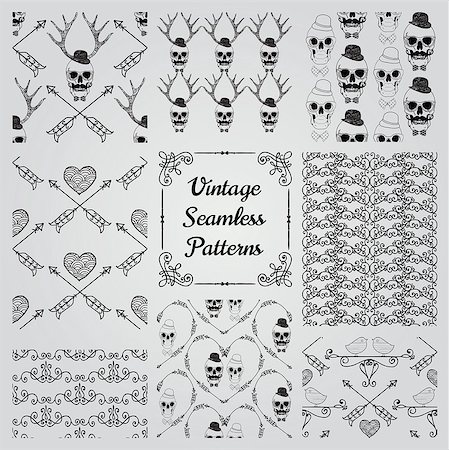drawing and bird cage - Set of 8 Hand Sketched Doodle Floral Seamless Backgrounds. Pattern Swatches with Transparent Background. Vector Illustration. Stock Photo - Budget Royalty-Free & Subscription, Code: 400-08095089