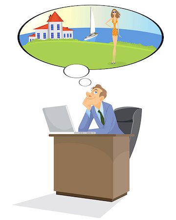 Vector illustration of a manager dreams in office Stock Photo - Budget Royalty-Free & Subscription, Code: 400-08095178