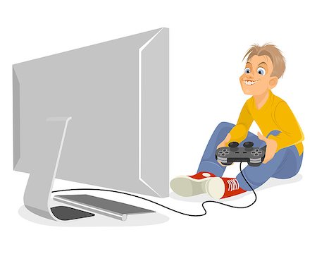 Vector illustration of a young boy playing pc Stock Photo - Budget Royalty-Free & Subscription, Code: 400-08095180