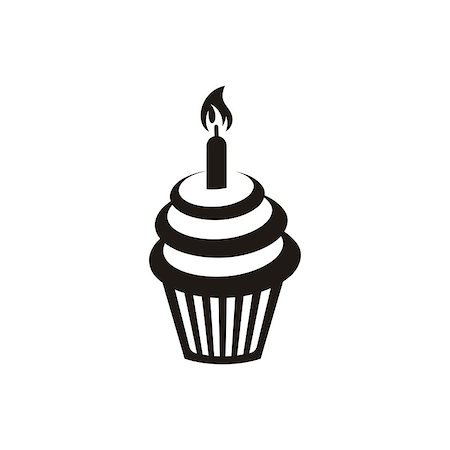 Black vector birthday cupcake icon isolated on white Stock Photo - Budget Royalty-Free & Subscription, Code: 400-08095360