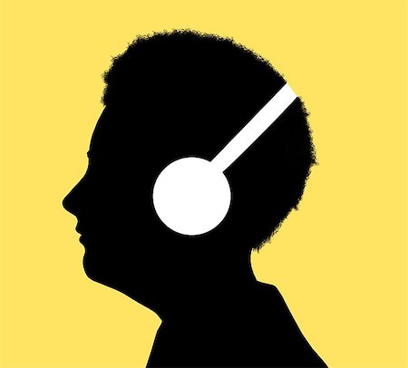 simsearch:400-04842256,k - Illustrated silhouette of a person enjoying music, having a hearing test or learning with audio Photographie de stock - Aubaine LD & Abonnement, Code: 400-08095459