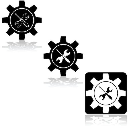 Icon set showing a machine gear combined with a wrench and screwdriver Stock Photo - Budget Royalty-Free & Subscription, Code: 400-08095483