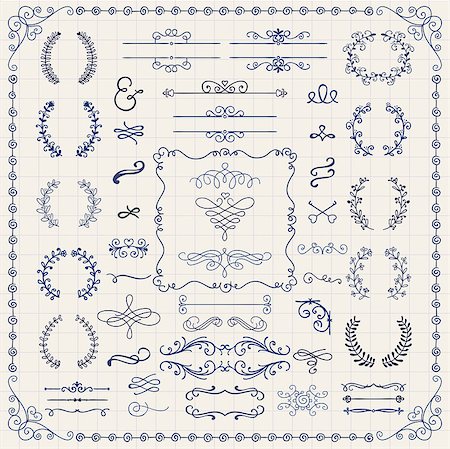 Decorative Vintage Colorful Hand Sketched Doodle Design Elements. Frames, Dividers, Swirls, Branches, Borders. Pen Drawing Vector Illustration Stock Photo - Budget Royalty-Free & Subscription, Code: 400-08095650