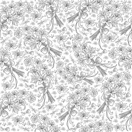 simsearch:400-07558497,k - Illustration of seamless floral pattern from lilies bouquets with bows isolated Photographie de stock - Aubaine LD & Abonnement, Code: 400-08095738