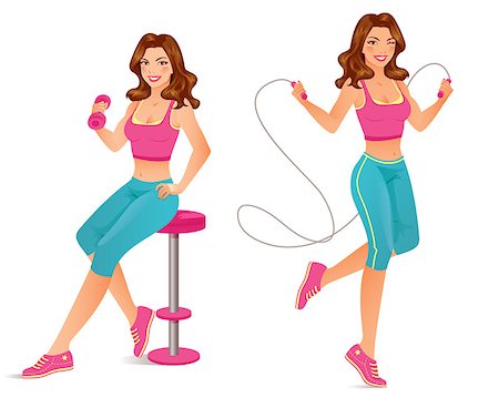 people exercising images skipping - Beautiful fitness instructor is exercising with dumbbell and jumping rope Stock Photo - Budget Royalty-Free & Subscription, Code: 400-08095757