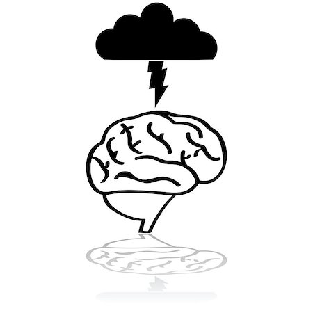 electrocuted - Concept illustration showing a brain with a cloud and lightning over it to symbolize a brainstorm session Stock Photo - Budget Royalty-Free & Subscription, Code: 400-08095829