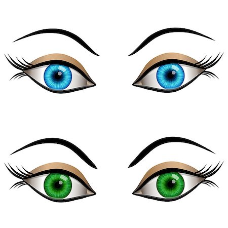 simsearch:400-05157843,k - Set of cartoon female eyes blue and green colors Foto de stock - Super Valor sin royalties y Suscripción, Código: 400-08095888