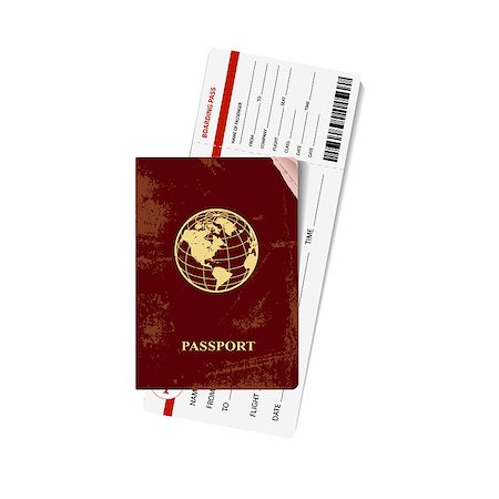 flying papers - International red passport with a boarding card. Vector illustration. Stock Photo - Budget Royalty-Free & Subscription, Code: 400-08095939