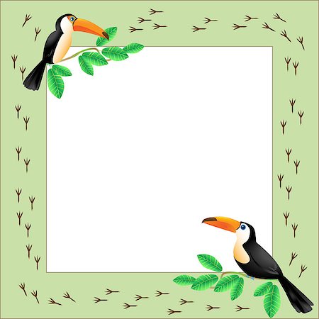 simsearch:400-04524943,k - Frame with toucans sitting on a  branch, birds tracks around Photographie de stock - Aubaine LD & Abonnement, Code: 400-08096050