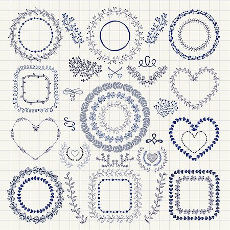 Set of Hand Drawn Doodle Floral Decorative Frames, Borders, Wreaths, Laurels, Branches. Design Elements. Pen Drawing Vector Illustration. Stock Photo - Budget Royalty-Free & Subscription, Code: 400-08096067