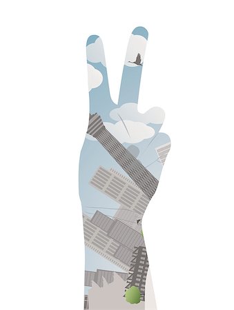 Vector illustration eps10 of a hand with victory sign Double exposure Stock Photo - Budget Royalty-Free & Subscription, Code: 400-08096145