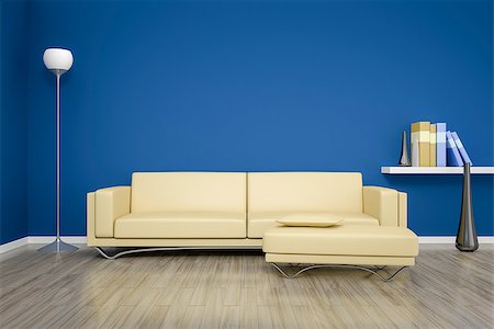 simsearch:400-08095797,k - 3D rendering of a blue room with a beige sofa Foto de stock - Super Valor sin royalties y Suscripción, Código: 400-08096154