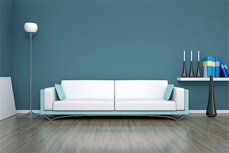simsearch:400-07981410,k - 3D rendering of a blue room with a sofa Stock Photo - Budget Royalty-Free & Subscription, Code: 400-08096179