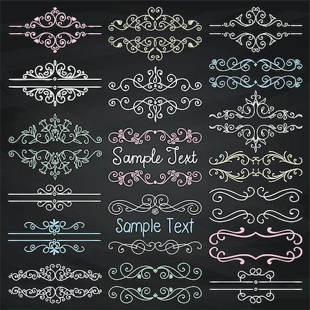 simsearch:400-08755813,k - Set of Hand Drawn Colorful Doodle Design Elements. Decorative Floral Dividers, Borders, Swirls, Scrolls, Text Frames. Chalk Drawing Vintage Vector Illustration. Chalkboard Texture. Stock Photo - Budget Royalty-Free & Subscription, Code: 400-08096199