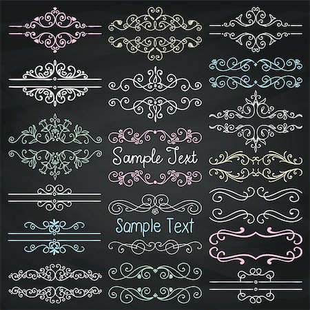 simsearch:400-08095648,k - Set of Hand Drawn Colorful Doodle Design Elements. Decorative Floral Dividers, Borders, Swirls, Scrolls, Text Frames. Chalk Drawing Vintage Vector Illustration. Chalkboard Texture. Photographie de stock - Aubaine LD & Abonnement, Code: 400-08096199