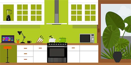 kitchen interior with wood interior in vector illustration Stock Photo - Budget Royalty-Free & Subscription, Code: 400-08096213