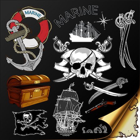 simsearch:400-06325631,k - set of hand drawn icons on sea and pirate theme Stock Photo - Budget Royalty-Free & Subscription, Code: 400-08096227