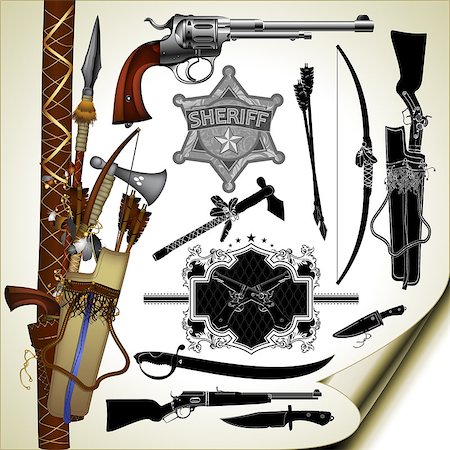 power ax - a large set of ancient weapons of American Indians and sheriffs Stock Photo - Budget Royalty-Free & Subscription, Code: 400-08096229