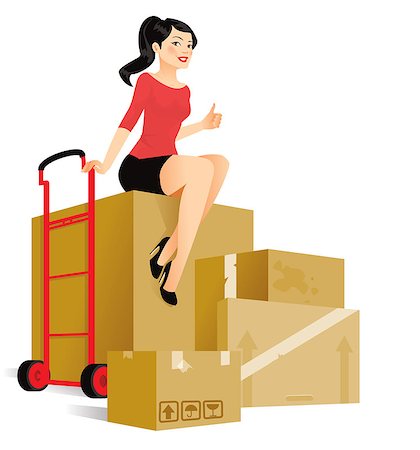 pisica_sfioasa (artist) - Cute young woman sitting on boxes is ready to move in a new place Foto de stock - Royalty-Free Super Valor e Assinatura, Número: 400-08096348