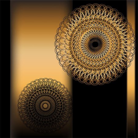 simsearch:400-06080425,k - Decorative gold background with round patterns on black. Stock Photo - Budget Royalty-Free & Subscription, Code: 400-08096472