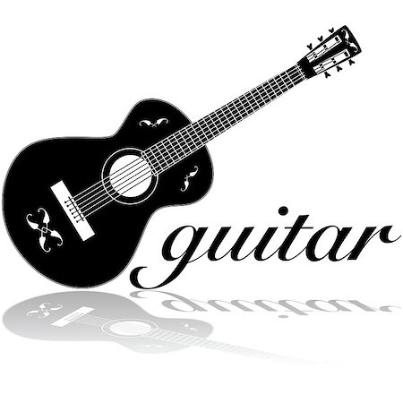 Icon illustration showing a classic guitar reflected on a white surface Foto de stock - Super Valor sin royalties y Suscripción, Código: 400-08096496