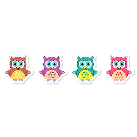 simsearch:400-06525993,k - Cute vector colorful cartoon character owl labels collection Foto de stock - Super Valor sin royalties y Suscripción, Código: 400-08096519