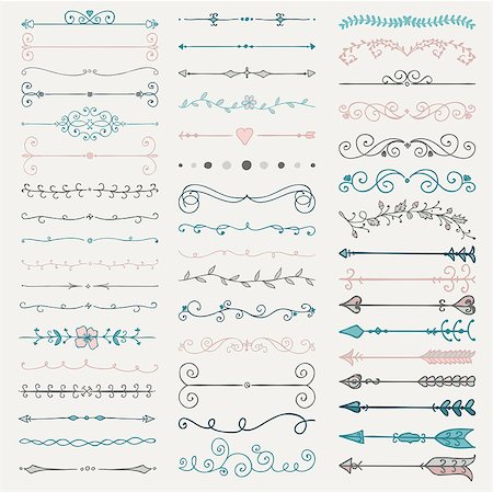 simsearch:400-08755813,k - Set of Artistic Hand Drawn Colorful Doodle Design Elements. Decorative Floral Dividers, Arrows, Swirls, Scrolls. Vintage Vector Illustration. Stock Photo - Budget Royalty-Free & Subscription, Code: 400-08096571