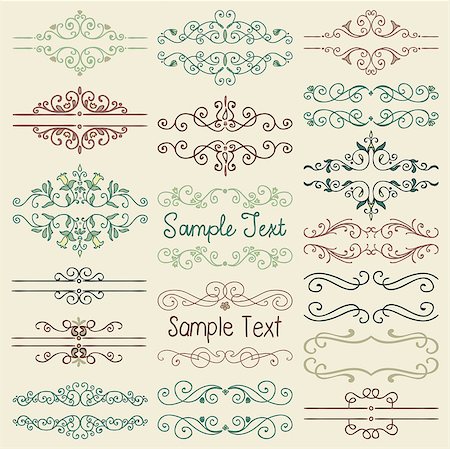 simsearch:400-08755813,k - Set of Hand Drawn Colorful Doodle Design Elements. Decorative Artistic Floral Dividers, Borders, Swirls, Scrolls, Text Frames. Vintage Vector Illustration. Stock Photo - Budget Royalty-Free & Subscription, Code: 400-08096572