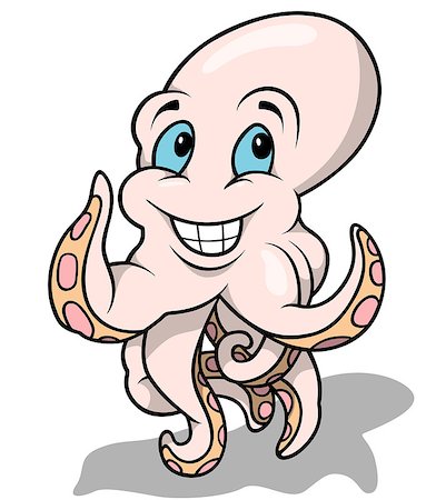 Cheerful Octopus - Cute Cartoon Illustration, Vector Stock Photo - Budget Royalty-Free & Subscription, Code: 400-08096617