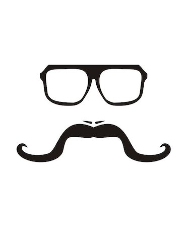 Men vector face with long mustache and huge, hipster glasses. Black american retro truck driver silhouette isolated on white background. Stock Photo - Budget Royalty-Free & Subscription, Code: 400-08096622