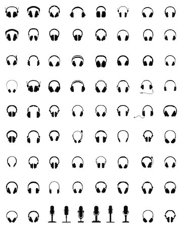 simsearch:400-08096768,k - Black silhouettes of headphones and microphones Foto de stock - Royalty-Free Super Valor e Assinatura, Número: 400-08096768