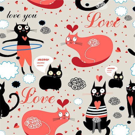 simsearch:400-07933418,k - Seamless graphic pattern of funny cats lovers Photographie de stock - Aubaine LD & Abonnement, Code: 400-08096762