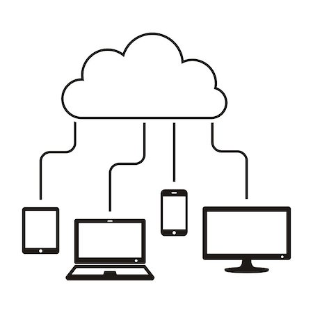 simsearch:400-07035657,k - Black vector cloud computing concept with connected devices Stock Photo - Budget Royalty-Free & Subscription, Code: 400-08096944